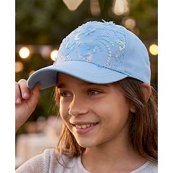 Pine Kids Baseball Cap with Floral & Sequined Detailing - Blue