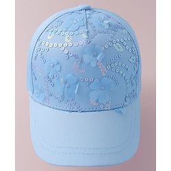 Pine Kids Baseball Cap with Floral & Sequined Detailing - Blue