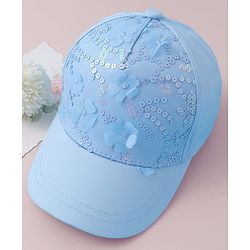 Pine Kids Baseball Cap with Floral & Sequined Detailing - Blue