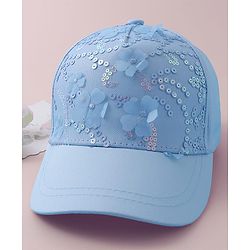 Pine Kids Baseball Cap with Floral & Sequined Detailing - Blue