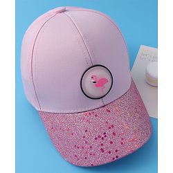 Pine Kids Baseball Shimmered Cap with Flamingo Applique - Pink