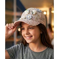 Pine Kids Baseball Cap with Floral Appilique - Beige