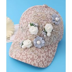 Pine Kids Baseball Cap with Floral Appilique - Beige