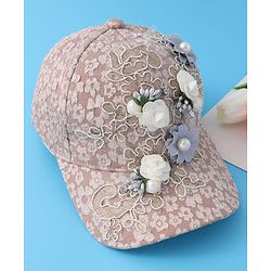 Pine Kids Baseball Cap with Floral Appilique - Beige