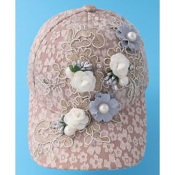 Pine Kids Baseball Cap with Floral Appilique - Beige