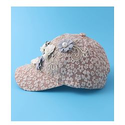 Pine Kids Baseball Cap with Floral Appilique - Beige