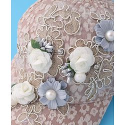 Pine Kids Baseball Cap with Floral Appilique - Beige