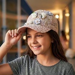 Pine Kids Baseball Cap with Floral Appilique - Beige