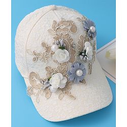 Pine Kids Baseball Cap with Floral Appilique - White