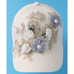Pine Kids Baseball Cap with Floral Appilique - White
