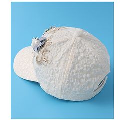 Pine Kids Baseball Cap with Floral Appilique - White