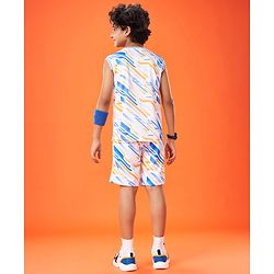 Pine Active Knit High Stretch Sleeveless T-Shirt & Shorts Set Text Print - Blue