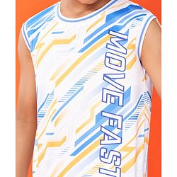 Pine Active Knit High Stretch Sleeveless T-Shirt & Shorts Set Text Print - Blue