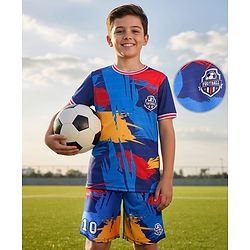 Pine Active Knit Half Sleeves T-Shirt & Shorts Football Set Abstract Print - Multicolour
