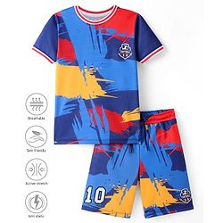 Pine Active Knit Half Sleeves T-Shirt & Shorts Football Set Abstract Print - Multicolour