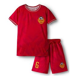 Pine Active Knit Half Sleeves T-Shirt & Shorts Football Set - Red