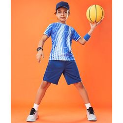 Pine Active Half Sleeves Basketball T-Shirt Numeric Print - Blue