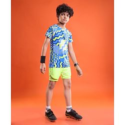 Pine Active Half Sleeves Chevron Printed Stretchable T-Shirt - Blue