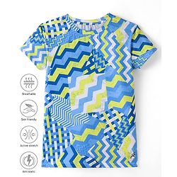 Pine Active Half Sleeves Chevron Printed Stretchable T-Shirt - Blue