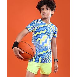 Pine Active Half Sleeves Chevron Printed Stretchable T-Shirt - Blue