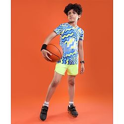 Pine Active Half Sleeves Chevron Printed Stretchable T-Shirt - Blue