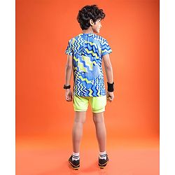 Pine Active Half Sleeves Chevron Printed Stretchable T-Shirt - Blue