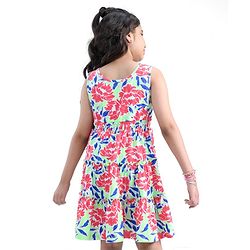 Pine Kids Cotton Knit Sleeveless Frock Floral Print - Snow White & Green
