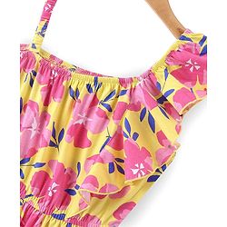 Pine Kids Cotton Knit Sleeveless Frock with Floral Print - Yellow