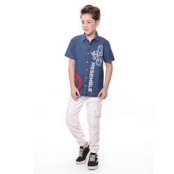 Pine Kids Marvel Denim Half Sleeves Shirt Avengers Print - Blue