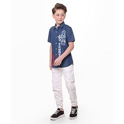 Pine Kids Marvel Denim Half Sleeves Shirt Avengers Print - Blue
