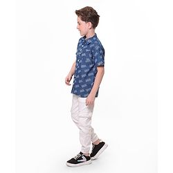 Pine Kids Marvel Denim Half Sleeves Shirt Text Print - Blue