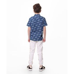 Pine Kids Marvel Denim Half Sleeves Shirt Text Print - Blue