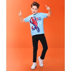 Pine Kids Marvel Cotton Knit  Half Sleeve T-Shirt with Spiderman Print - Blue