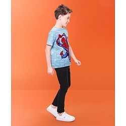 Pine Kids Marvel Cotton Knit  Half Sleeve T-Shirt with Spiderman Print - Blue