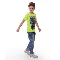 Pine Kids Marvel Cotton Knit Half Sleeves T-Shirt with Spiderman Graphics - Green