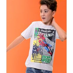 Pinekids Marvel  Cotton Knit Half Sleeves T-Shirt with Spiderman Graphics - Grey Melange