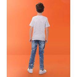 Pinekids Marvel  Cotton Knit Half Sleeves T-Shirt with Spiderman Graphics - Grey Melange