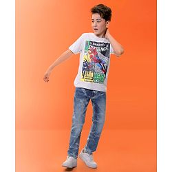 Pinekids Marvel  Cotton Knit Half Sleeves T-Shirt with Spiderman Graphics - Grey Melange
