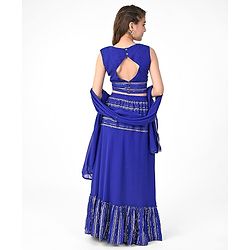 Pine Kids Sleeveless Floral Embroidery & Lace Detailing Choli Lehenga with Dupatta Set - Royal Blue