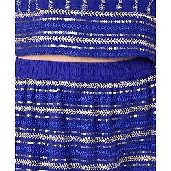 Pine Kids Sleeveless Floral Embroidery & Lace Detailing Choli Lehenga with Dupatta Set - Royal Blue