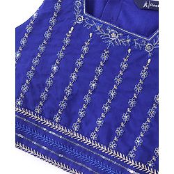 Pine Kids Sleeveless Floral Embroidery & Lace Detailing Choli Lehenga with Dupatta Set - Royal Blue