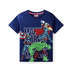 Pine Kids Marvel Cotton Knit Half Sleeves T-Shirt with Avenger Graphics - Navy Blue