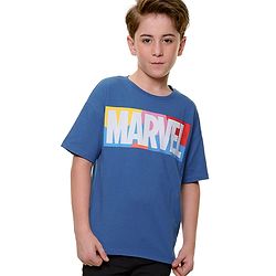 Pine Kids Marvel Cotton Knit Oversized Drop SHoulder Half Sleeves Text Printed T-Shirt - Blue