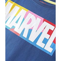 Pine Kids Marvel Cotton Knit Oversized Drop SHoulder Half Sleeves Text Printed T-Shirt - Blue
