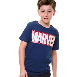 Pine Kids Marvel Half Sleeves Marvel Text Graphics T-Shirt - Blue