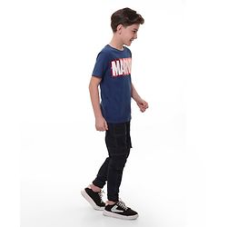Pine Kids Marvel Half Sleeves Marvel Text Graphics T-Shirt - Blue