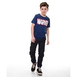 Pine Kids Marvel Half Sleeves Marvel Text Graphics T-Shirt - Blue