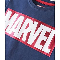 Pine Kids Marvel Half Sleeves Marvel Text Graphics T-Shirt - Blue