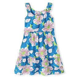 Pine Kids 100% Cotton Knit Sleevless Frock with Floral Print - Blue & Green
