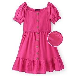 Pine Kids Cotton Woven Half Sleeves Frock with Schiffli Embroidery - Pink